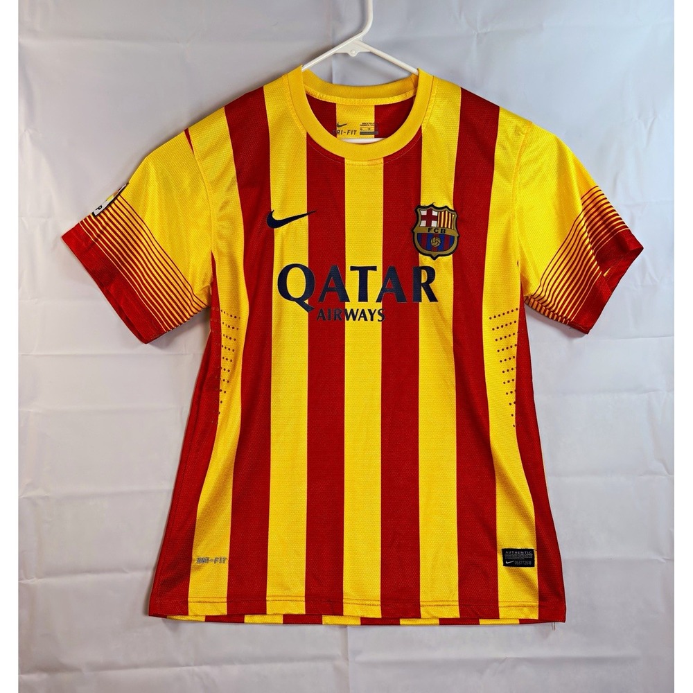 Nike FC Barcelona Dri-FIT Soccer Jersey XL Yellow/Red Qatar Airways O-515